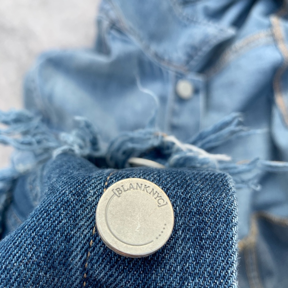 Blank NYC Fringed Distressed Two Denim Jacket One - Picture 2 of 16
